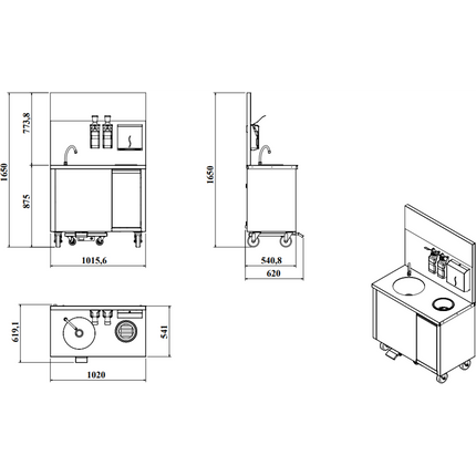 Mobile Hand Wash Station With Trash Bin Built In Fresh And Waste Water Bins Stainless Steel 750x605x1590mm |  Dke102