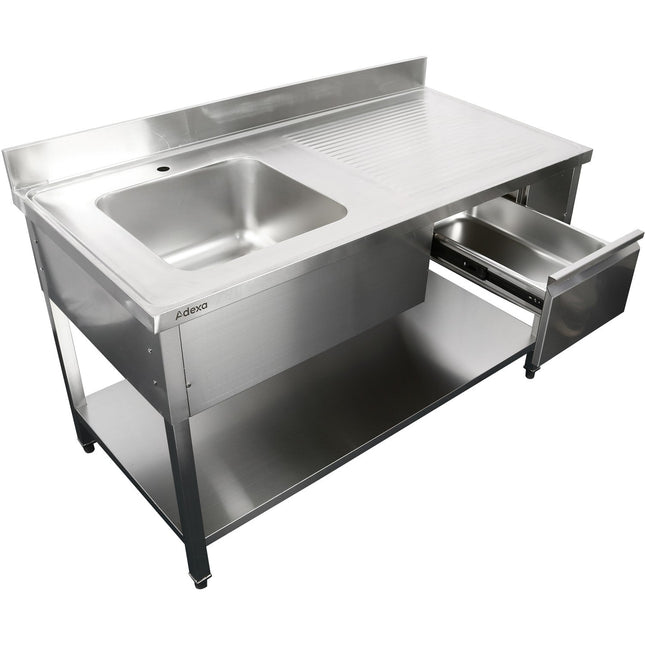 Commercial Sink Stainless Steel 1500x700x950mm 1 Bowl To The Left 1 Drawer Splashback | Dsa150701 Dl
