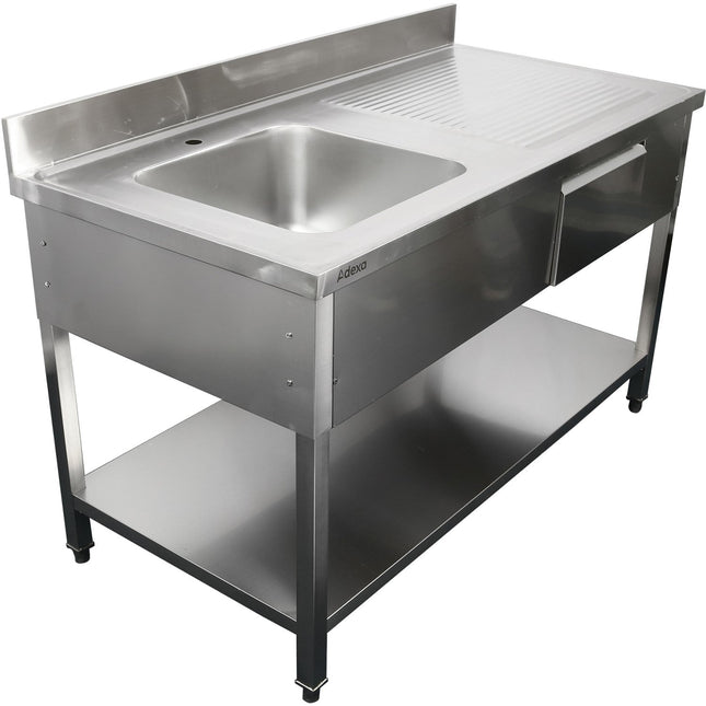 Commercial Sink Stainless Steel 1500x700x950mm 1 Bowl To The Left 1 Drawer Splashback | Dsa150701 Dl