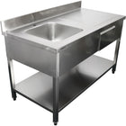 Commercial Sink With 1 Drawer Stainless Steel 1 Bowl Left Bottom Shelf Splashback 1400x600x950mm | Dsa140601 Dl