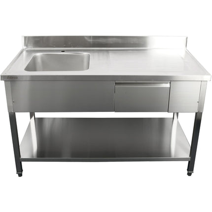 Commercial Sink Stainless Steel 1500x700x950mm 1 Bowl To The Left 1 Drawer Splashback | Dsa150701 Dl