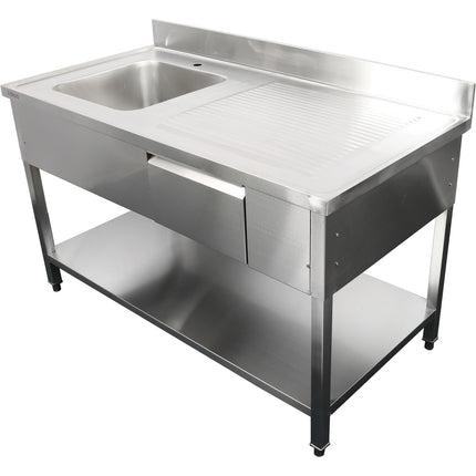 Commercial Sink Stainless Steel 1500x700x950mm 1 Bowl To The Left 1 Drawer Splashback | Dsa150701 Dl