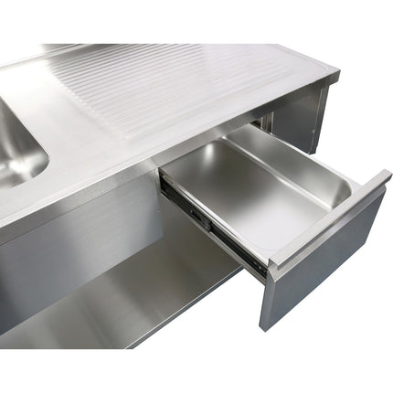 Commercial Sink Stainless Steel 1500x700x950mm 1 Bowl To The Left 1 Drawer Splashback | Dsa150701 Dl