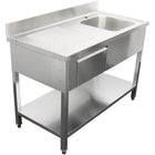 Commercial Sink Stainless Steel 1200x600x950mm 1 Bowl To The Right 1 Drawer Splashback | Dsa120601 Dr