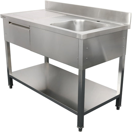 Commercial Sink Stainless Steel 1500x700x950mm 1 Bowl To The Right 1 Drawer Splashback | Dsa150701 Dr