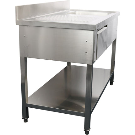 Commercial Sink With 1 Drawer Stainless Steel 1 Bowl Right Bottom Shelf Splashback 1400x600x950mm | Dsa140601 Dr
