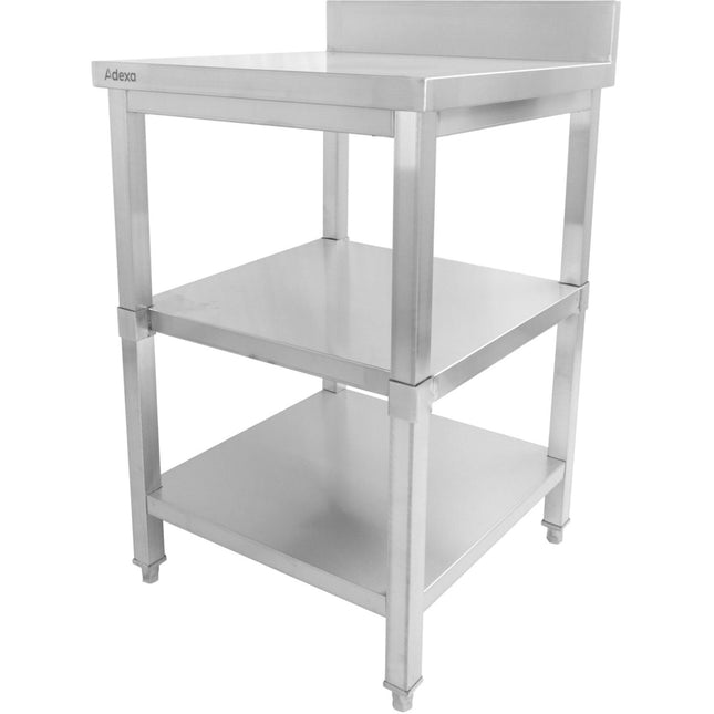 Commercial Work Table Stainless Steel 3 Tiers Backsplash Square Legs 2200x600x900mm |  Dw3 T22060 B