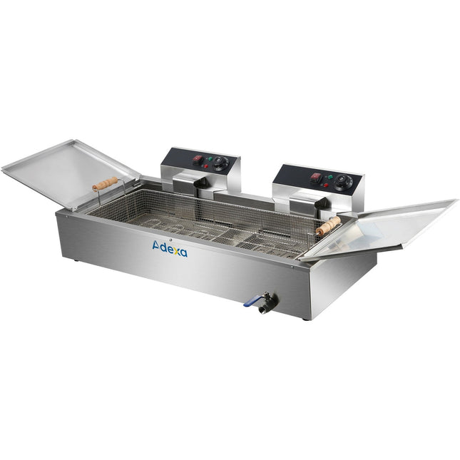 Commercial Fryer Single Tank Dual Zone Electric 26 Litre 7.8k W Countertop Drainage Tap |  Ef26 L