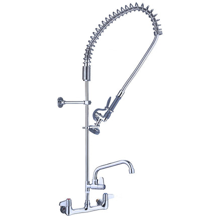 8&Quot; Wall Mount Commercial Pre Rinse Faucet With Flexible Hose &Amp; Spray Valve &Amp; 12&Quot; Swing Nozzle Chrome Plated Brass | Eq2802 A12