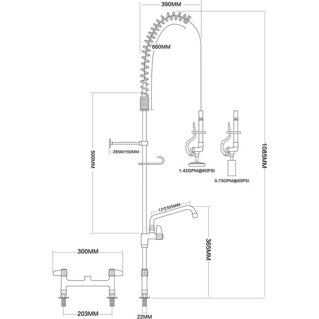 8&Quot; Desk Mount Mixing Faucet With 20&Quot; Riser &Amp; 37&Quot; Flexible Hose &Amp; Spray Valve &Amp; 12&Quot; Swing Nozzle Chrome Plated Brass | Eq2805 A12