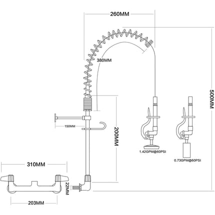 Pre Rinse Spray Unit Wall Mount Double Inlet Height 500mm Stainless Steel |  Eq7802 A