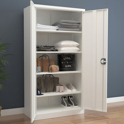 Commercial Steel Grey/White Storage Cupboard With 4 Shelves And Lock 800x400x1800mm |  Fca18 White