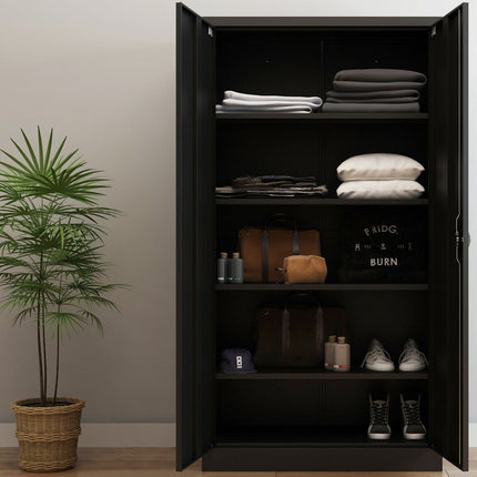 Commercial Steel Black Storage Cupboard With 4 Shelves And Lock 800x400x1800mm |  Fca18 Black