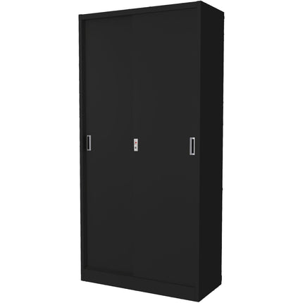 Commercial Sliding Door Steel Black Storage Cupboard With 4 Shelves And Lock 900x400x1850mm |  Fcc18 Black