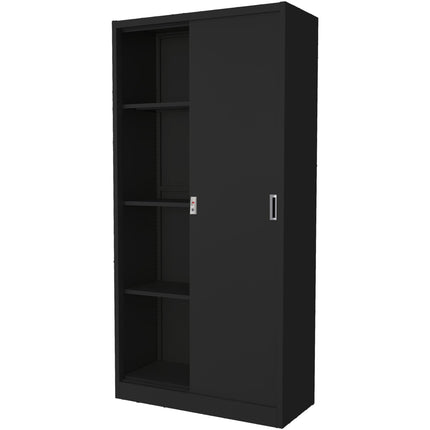 Commercial Sliding Door Steel Black Storage Cupboard With 4 Shelves And Lock 900x400x1850mm |  Fcc18 Black