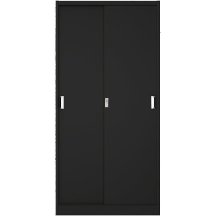 Commercial Sliding Door Steel Black Storage Cupboard With 4 Shelves And Lock 900x400x1850mm |  Fcc18 Black