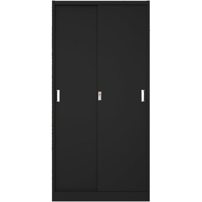 Commercial Sliding Door Steel Black Storage Cupboard With 4 Shelves And Lock 900x400x1850mm |  Fcc18 Black