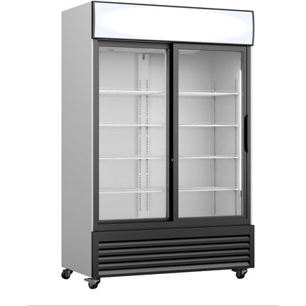 Commercial Display Refrigerator With Double Sliding Glass Door &Amp; Canopy 1050 Litres Black |  Fcls133 Asa