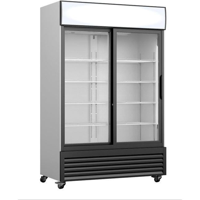 Commercial Display Refrigerator With Double Sliding Glass Door &Amp; Canopy 1050 Litres Black |  Fcls133 Asa