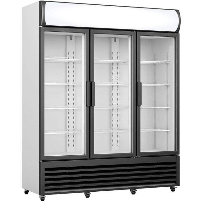 Commercial Display Refrigerator With Triple Hinged Glass Door &Amp; Canopy 1500 Litres Black |  Fclt180 Aha