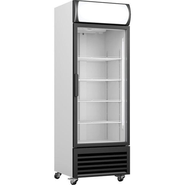 Commercial Single Bottle Cooler Upright 370 Litres Fan Assisted Cooling Hinged Glass Door Black&Amp;White |  Gdr333