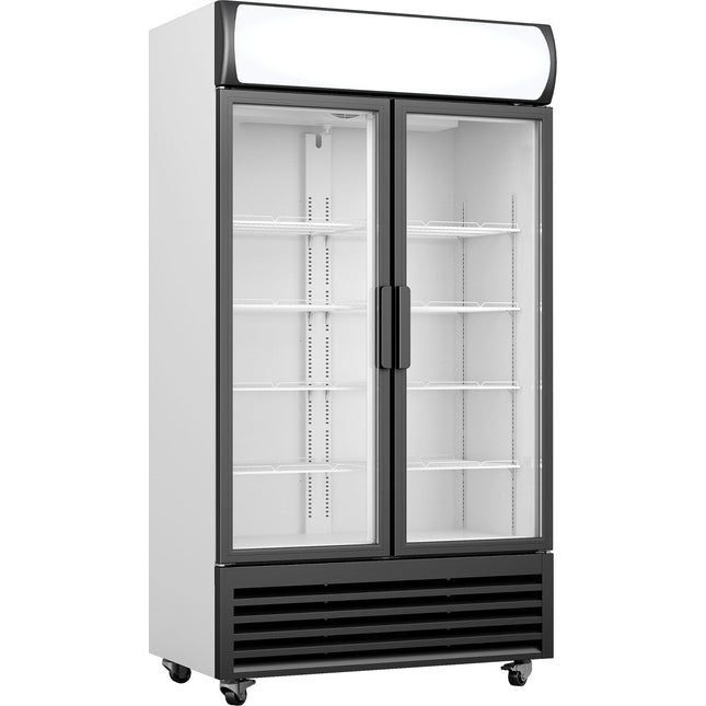 Commercial Twin Bottle Cooler Upright 730 Litres Fan Assisted Cooling Hinged Glass Doors Black&Amp;White |  Gdr444