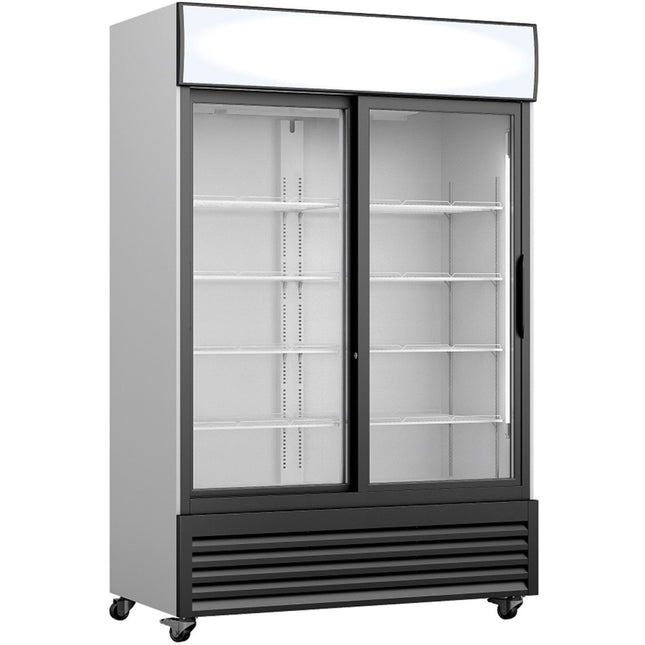 Commercial Twin Bottle Cooler Upright 730 Litres Fan Assisted Cooling Sliding Glass Doors Black&Amp;White |  Gdr555