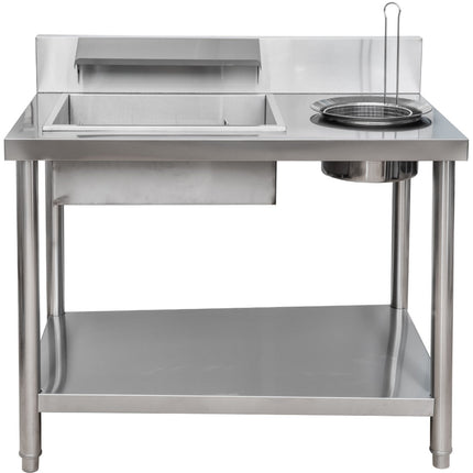 Professional Stainless Steel Breading Table With Round &Amp; Square Basins And Upstand 1000x640x945mm | Gf1000