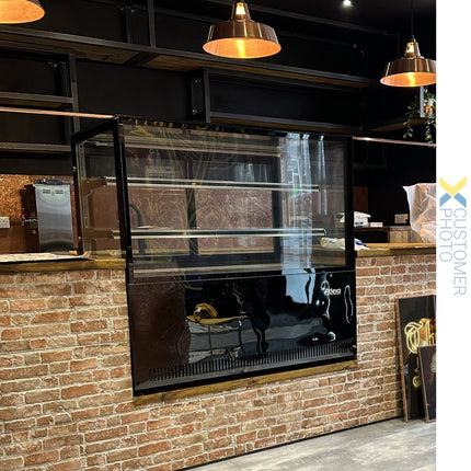 Cake Counter Straight Front 1200x730x1200mm 2 Shelves Black Base Led |  Gn1200 R2 Black