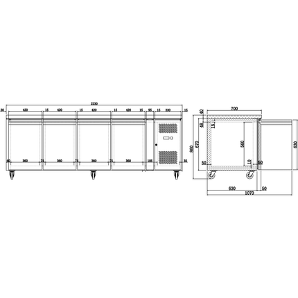 Commercial Freezer Counter Ventilated 4 Doors Depth 600mm |  Fs41 V