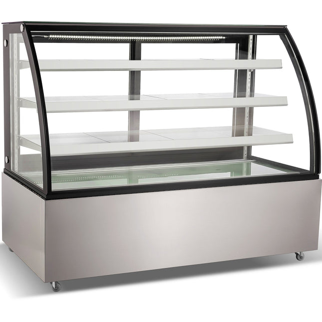 Cake Counter Curved Front 1800x730x1300mm 3 Shelves Stainless Steel Base Led |  Gn1800 Cf3