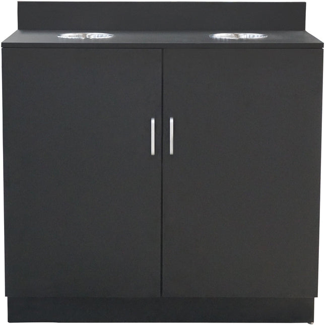 Double Waste Bin Enclosure Cabinet With Drop Hole 1138x560x1160mm Black |  Gs30200