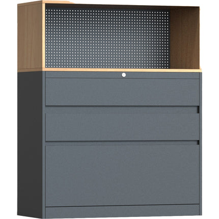 Professional Knock Down Metal Storage Cabinet 3 Drawers Wooden Effect Dark Gray 900x390x1120mm | Hdczhb2