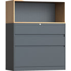 Professional Knock Down Metal Storage Cabinet 3 Drawers Wooden Effect Dark Gray 900x390x1120mm | Hdczhb2