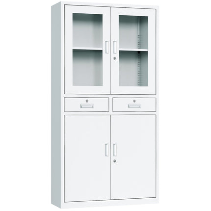 Professional Filing Cabinet With Glass &Amp; Metal Doors And 2 Drawers 900x390x1800mm White | Hdwb24