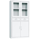 Professional Filing Cabinet With Glass &Amp; Metal Doors And 2 Drawers 900x390x1800mm White | Hdwb24