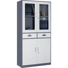 Professional Filing Cabinet With Glass &Amp; Metal Doors And 2 Drawers 900x390x1800mm Gray White | Hdwsb24