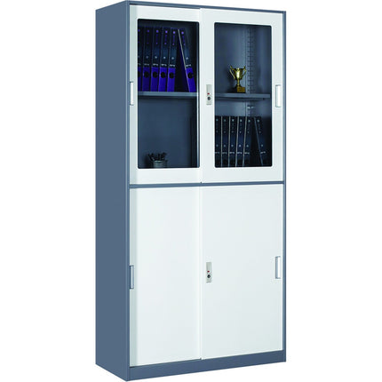 Professional Filing Cabinet With Glass &Amp; Metal Sliding Doors 900x390x1800mm Gray White | Hdysb04