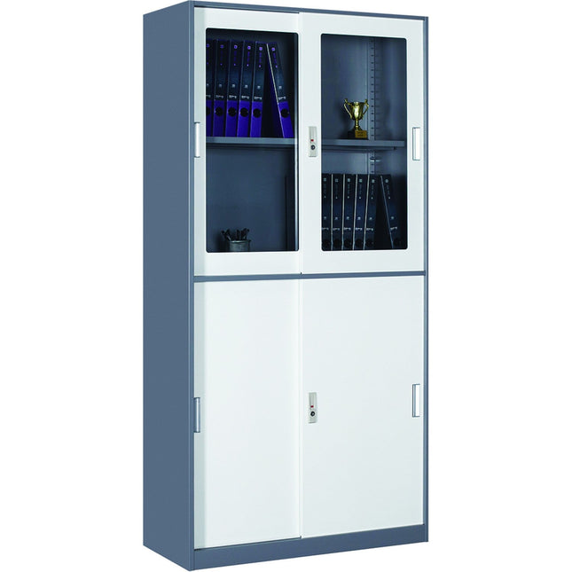 Professional Filing Cabinet With Glass &Amp; Metal Sliding Doors 900x390x1800mm Gray White | Hdysb04