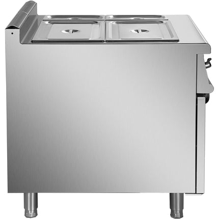 Commercial Electric Bain Marie With Cabinet 2x Gn1/1 + 2x Gn1/3 6k W 900mm Depth |  Heb909 A