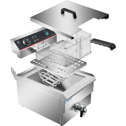 Commercial Fryer Single Electric 16 Litre 5k W Countertop Drainage Tap |  Hef161 V
