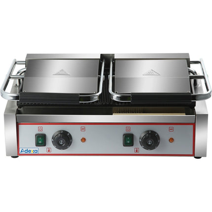Heavy Duty Twin Panini Contact Grill Ribbed 3.6k W Dual Zone |  Heg813