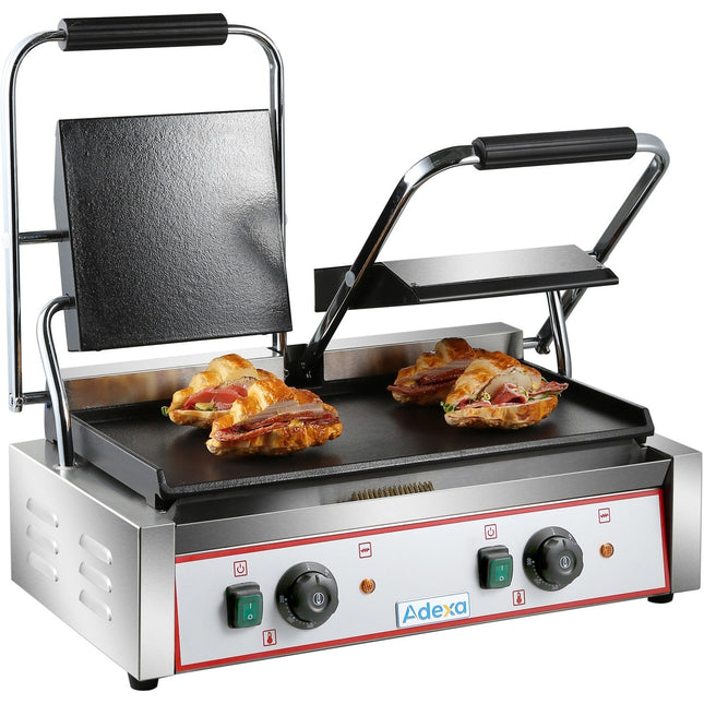 Heavy Duty Twin Panini Contact Grill Smooth 3.6k W Dual Zone |  Heg813 B