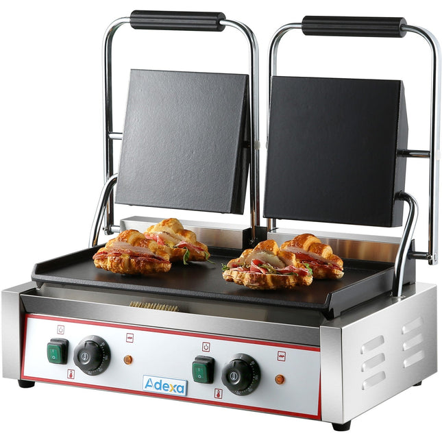 Heavy Duty Twin Panini Contact Grill Smooth 3.6k W Dual Zone |  Heg813 B