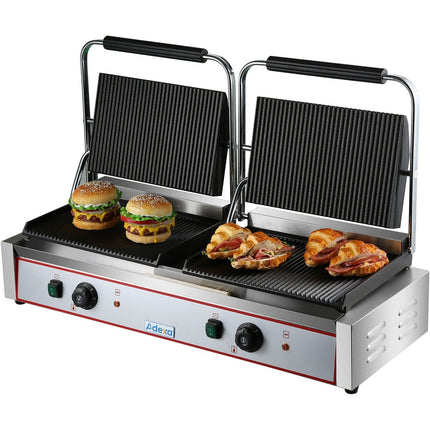 Heavy Duty Twin Xl Panini Contact Grill Ribbed 4.4k W Dual Zone |  Heg813 E