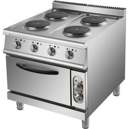 Commercial Electric Cooker 4 Burners With Electric Oven 10.4k W+4.8k W 900mm Depth |  Hrq912 A