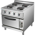Commercial Electric Cooker 4 Burners With Electric Oven 10.4k W+4.8k W 900mm Depth |  Hrq912 A