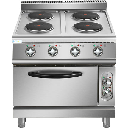 Commercial Electric Cooker 4 Burners With Electric Oven 10.4k W+4.8k W 900mm Depth |  Hrq912 A