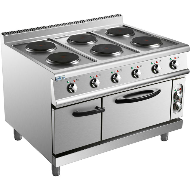Commercial Electric Cooker 6 Burners With Electric Oven 15.6k W+4.8k W 900mm Depth |  Hrq962 A