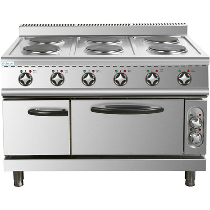 Commercial Electric Cooker 6 Burners With Electric Oven 15.6k W+4.8k W 900mm Depth |  Hrq962 A
